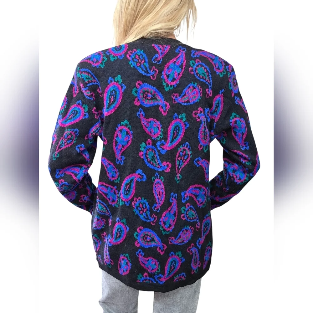Vintage Charter Club Paisley Cardigan Wool Blend 90s Y2K Longline Sweater M - Picture 6 of 8